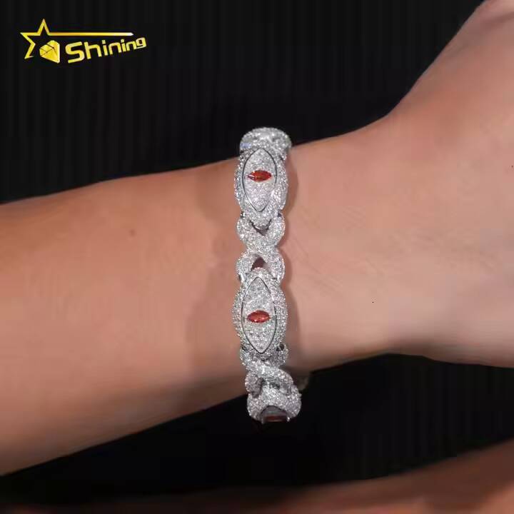 Pass Diamond Tester Solid 925 Sterling Silver Hip Hop Jewelry Custom Made VVS Moissanite Cuban Link Chain Eye Bracelet