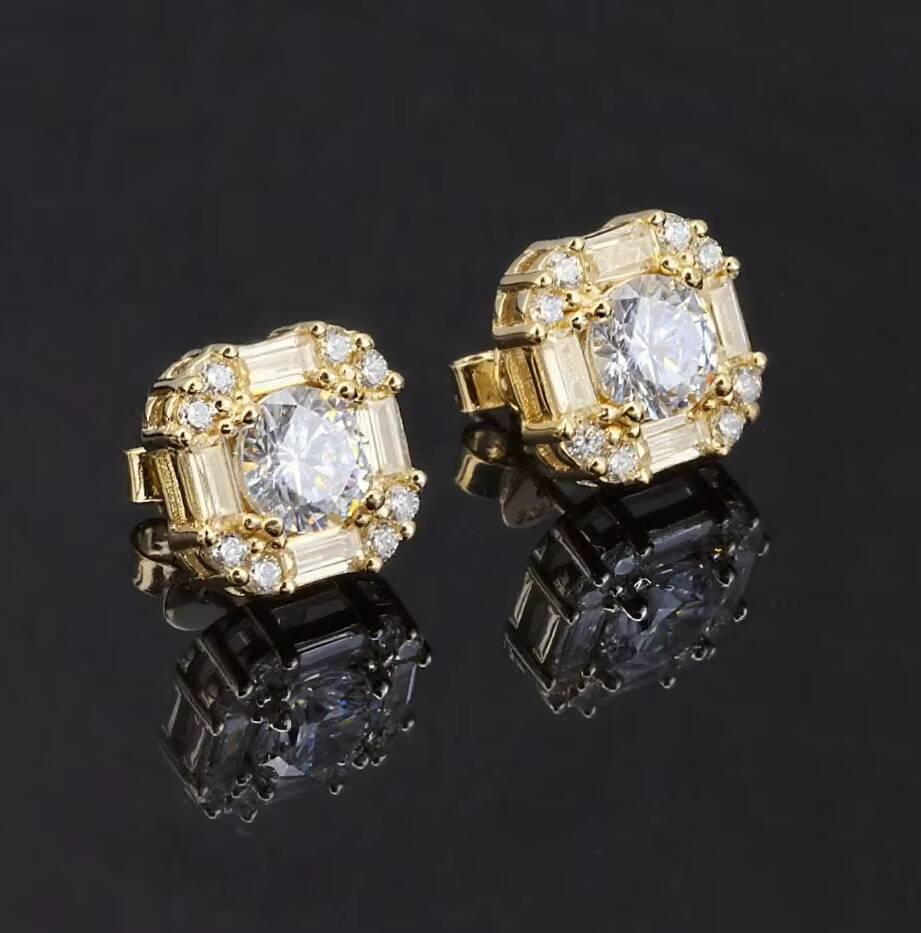 Fine Jewelry High Quality 925 Sterling Silver Prong Setting VVS Moissanite Diamond Geometric Stud Earrings for Women