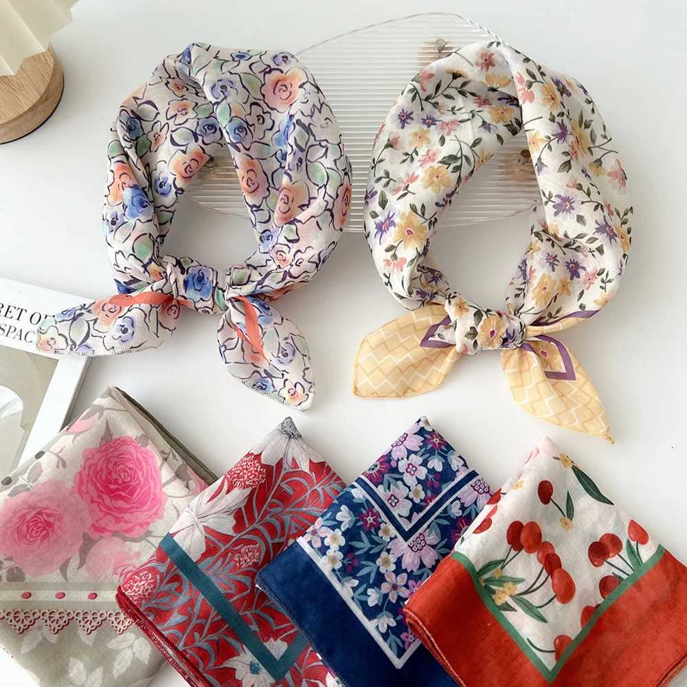 Handkerchi Print Cotton Linen Flower Pattern Neck Scarves Hair Scarf Neckerchi scarves Square Scarf band INSW251027