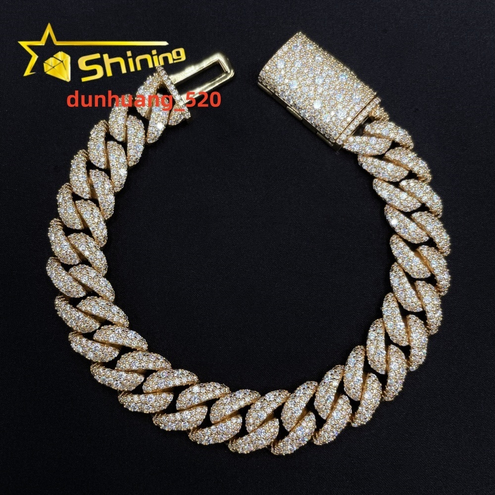 Pass Diamond Tester Hip Hop Jewelry 12mm Solid 925 Silver Box Clasp Mosaic Setting Iced Out Men VVS Moissanite Cuban Bracelet