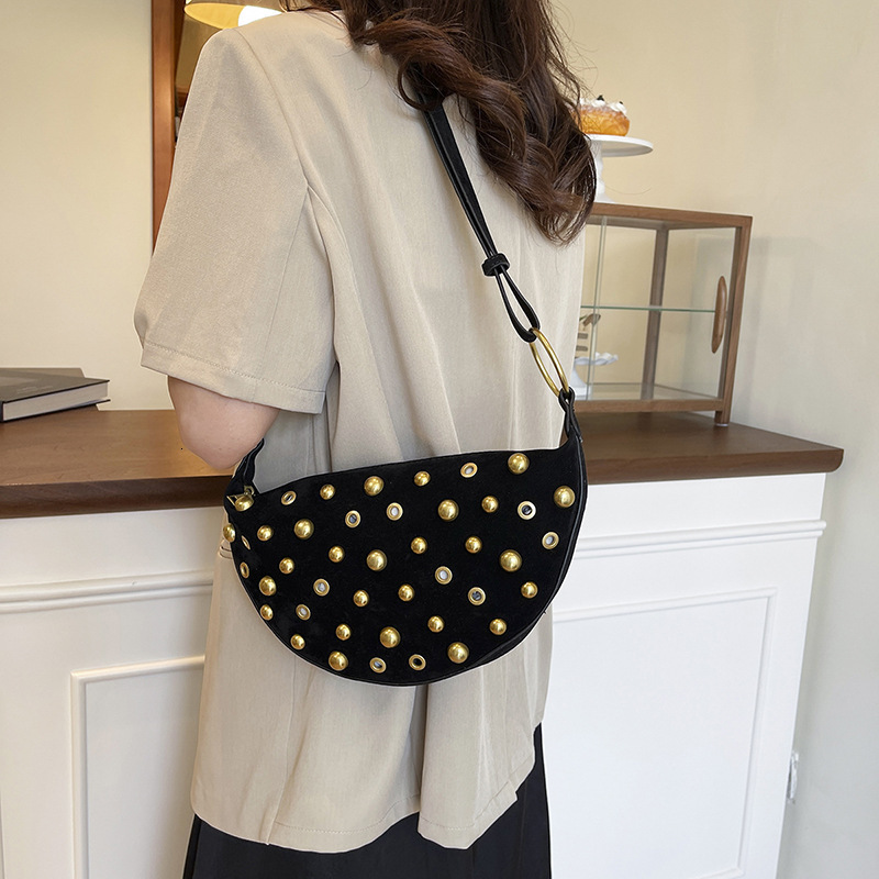 Free shipping designer bag Studded Bag Matte Faux Suede Commuter Versatile Shoulder Underarm Bag Niche Design Bag