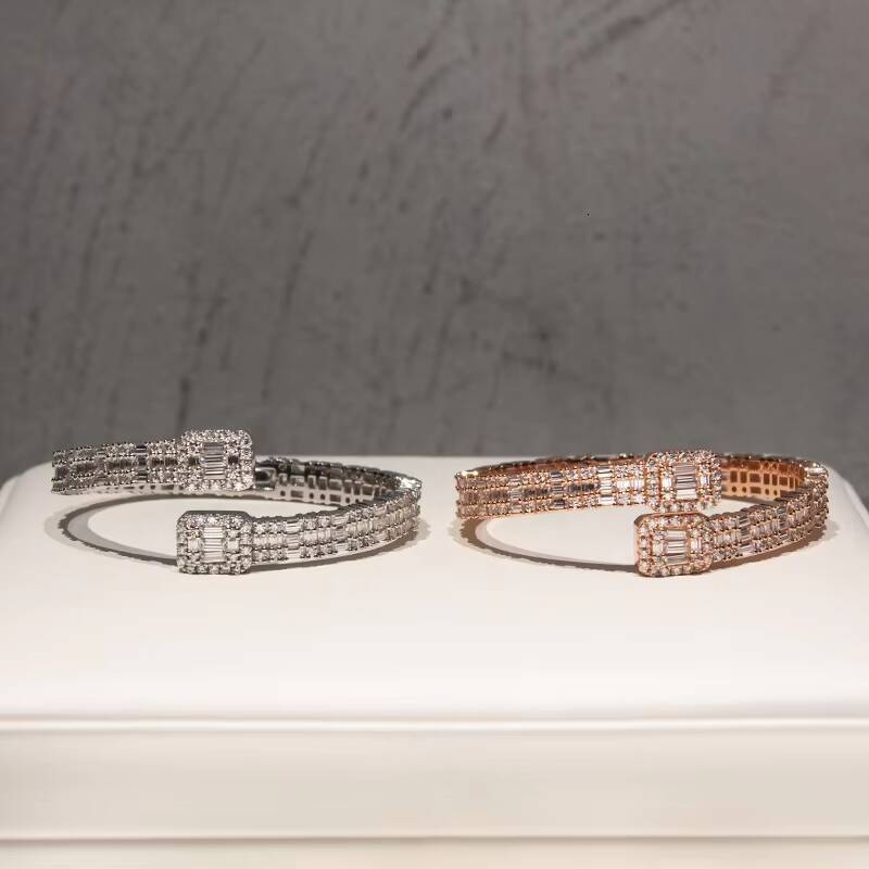 Luxury Cuban Bracelet Custom VVS Baguette Moissanite Diamond Cuff Bangle Bracelets
