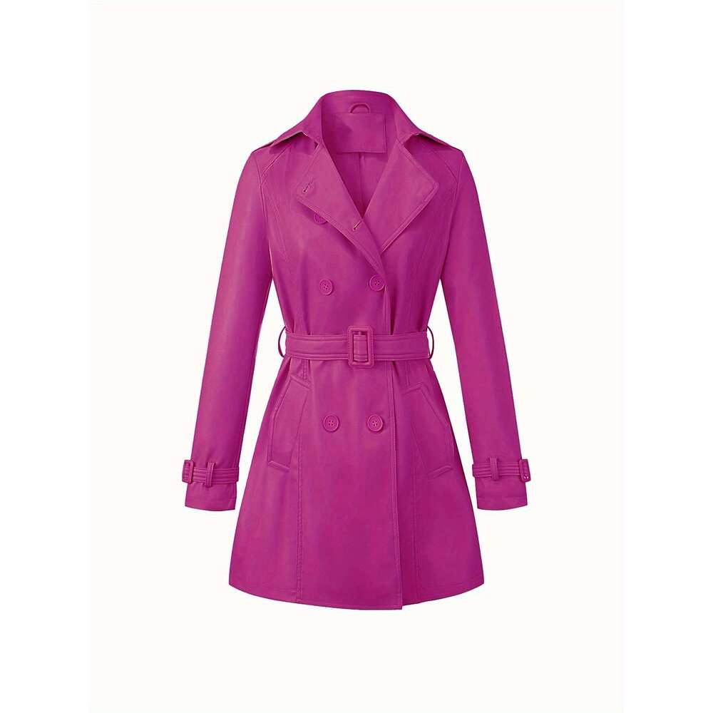 Elegant Windbreaker Lightweight PU Windbreaker Women's Jacket | Elegant Mid-Length Belted Coat With Adjustable Waist, Solid Black For Spring/Fall