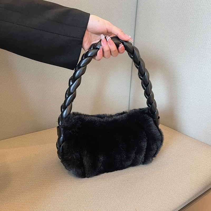 Autumn Winter New Twist Braided Versatile High-end Plush Simple Crossbody Bag Handbag Women's Fashion