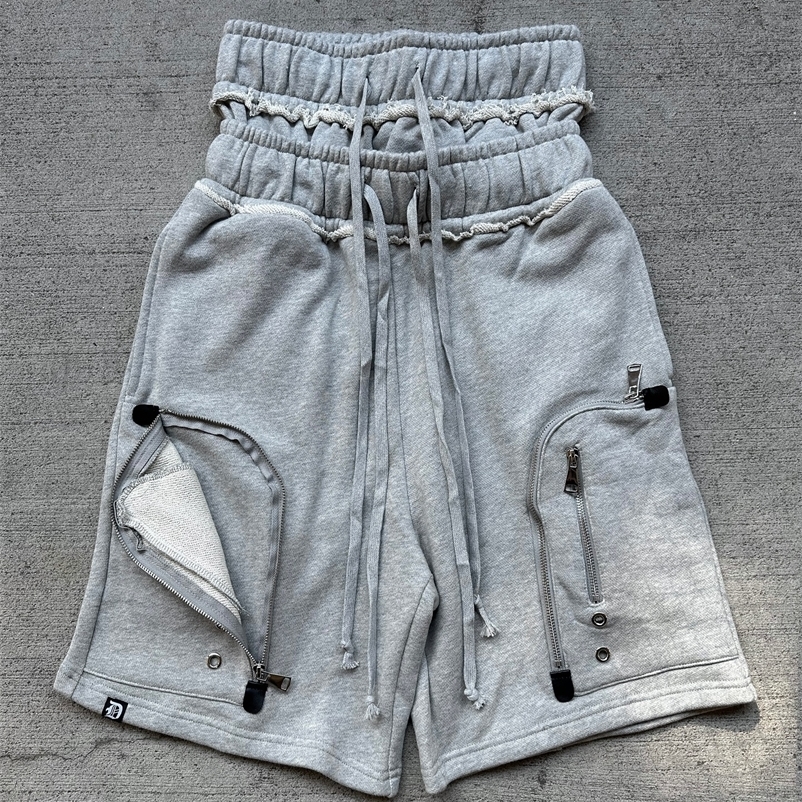 Fashion Double Waist Old Shabby Casual Shorts Mens Sports Gym Basketball Shorts Sweatpants Y2k Multi Pocket Zipper Jogging Short 251020