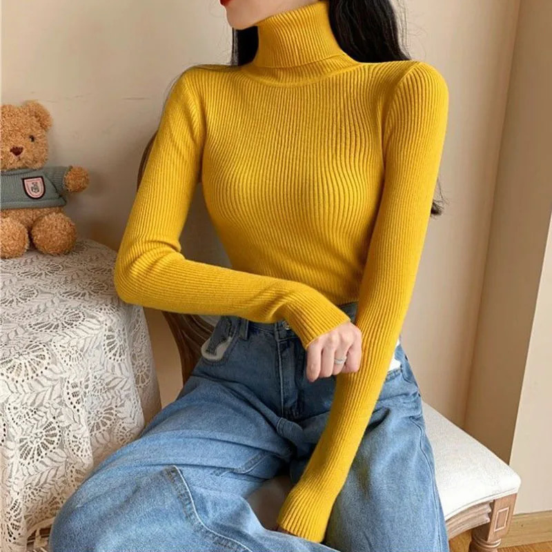 Purple Turtleneck Sweater Women Elegant Korean Slim Long Sleeve Knitted Pullover Fashion Simple Solid Casual Office Lady Jumpers 251027
