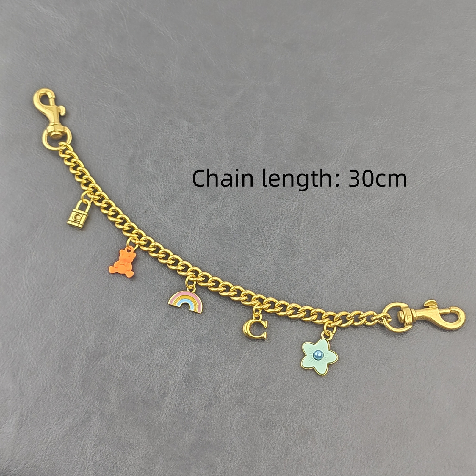 Fashionable SilverGolden Little Bear Rainbow Flower Bag Chain Charm Handbag Keychain Accessory Gift 251023