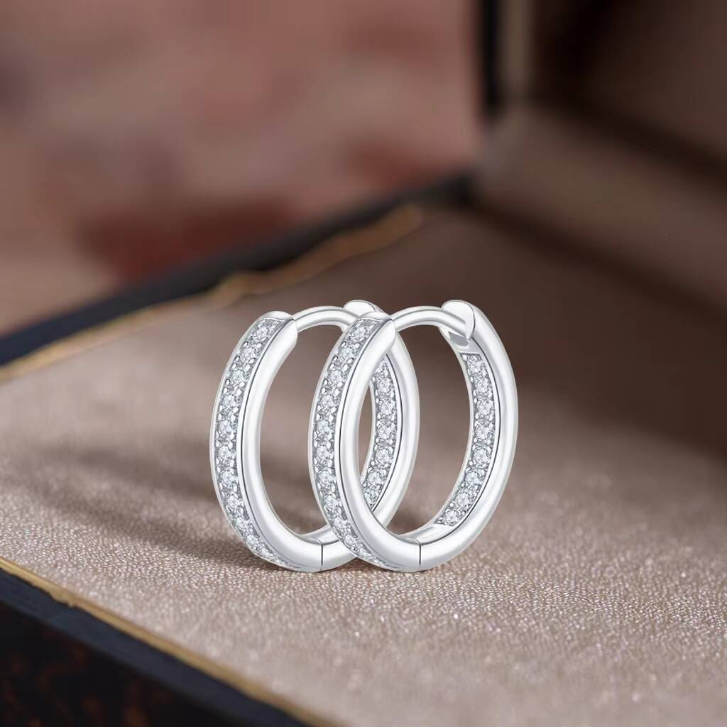 D Color VVS1 Clarity Brilliant Round Cut 12mm Moissanite Single Row Inside Out Hoop 925 Sterling Silver Earrings for Women