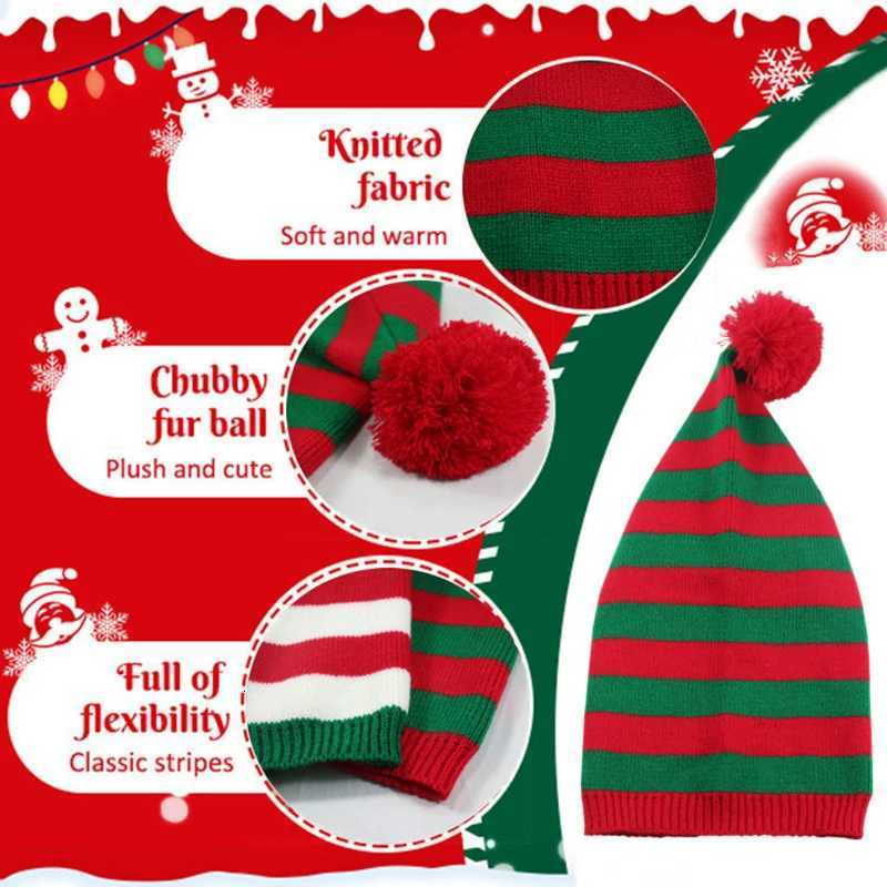 Adult Christmas Knitted Hat Elf Santa Beanies Santa Claus Red Green Striped Knitted Crochet Hat Merry Christmas Happy New YearW251027