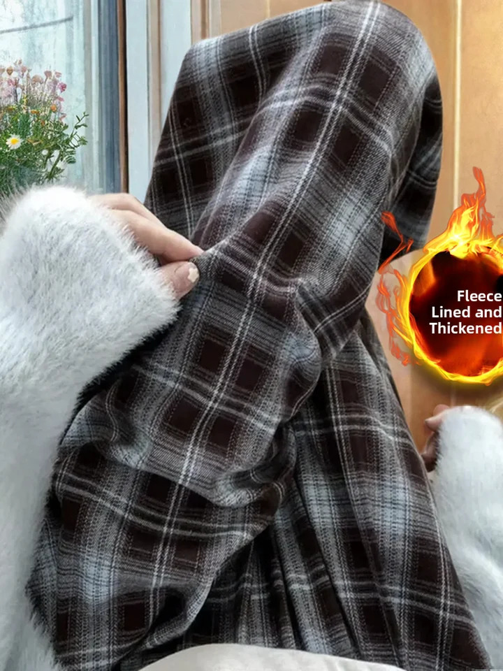 Lamb Velvet Fce Lined Thiened Plaid Casual Pants Womens Autumn Winter Loose Straight Wide Leg Cotton Spwear 251027