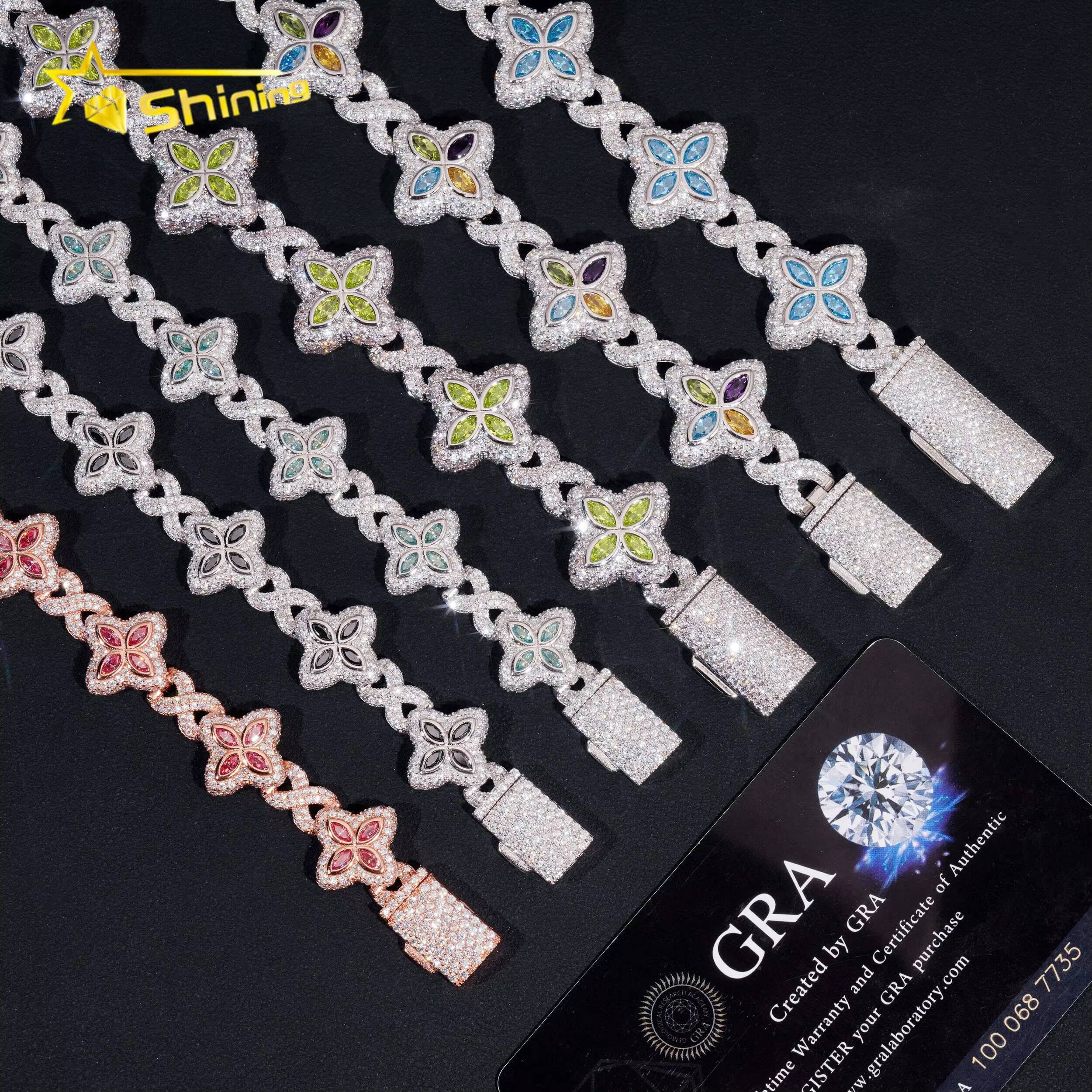 Hot Sale New Design Hip Hop Colorful Marquise 925 Silver VVS Moissanite Iced Out Bracelet