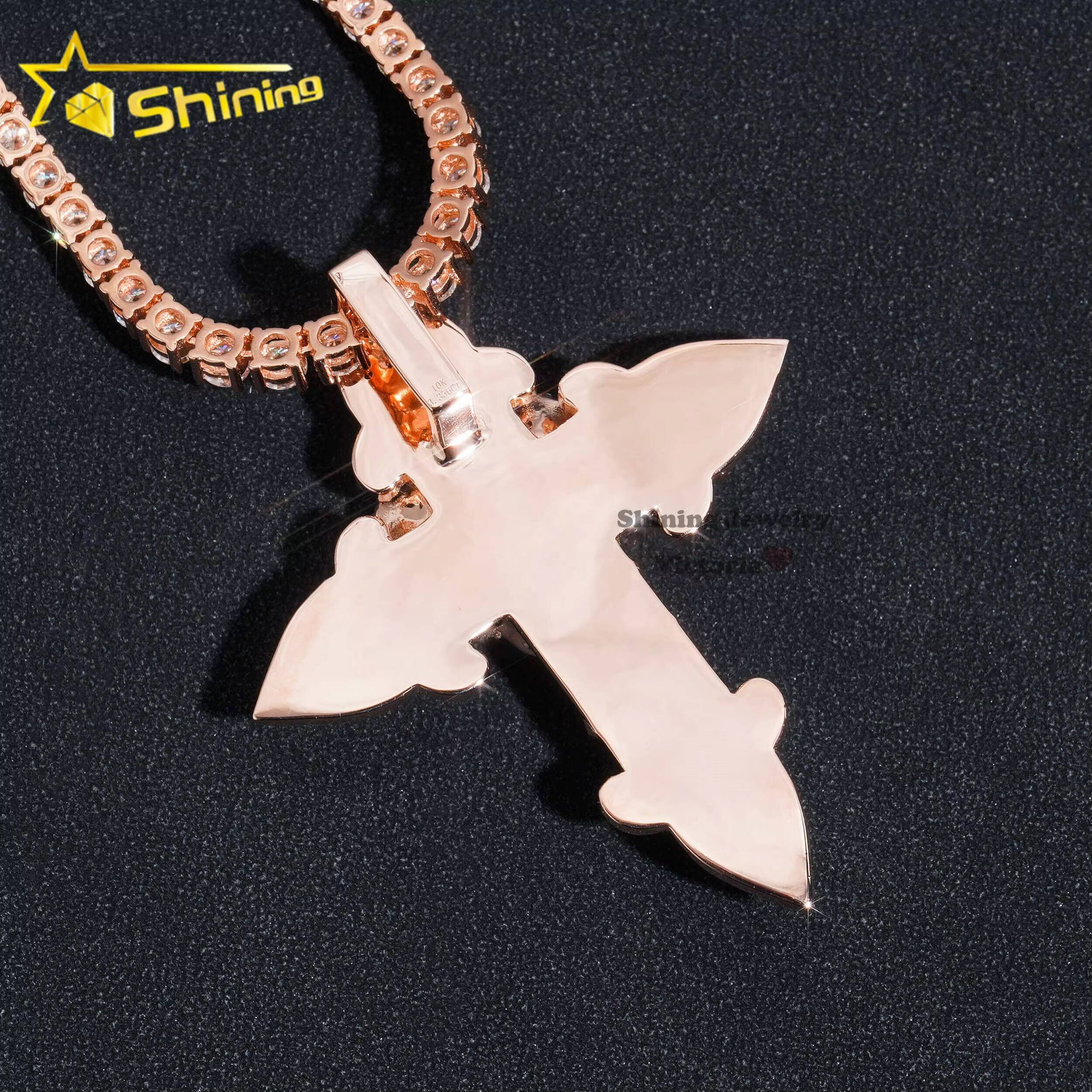 Hip Hop Jewelry Iced Out Custom Mens Pendant 925 Sterling Silver VVS Moissanite Diamond Rose Gold Cross Pendant