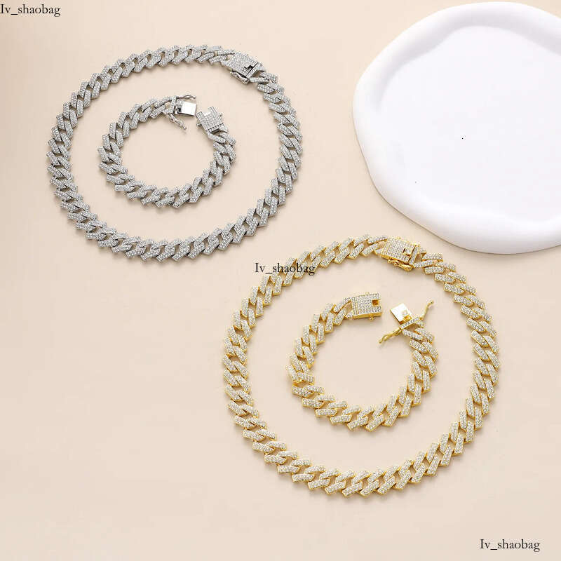 15mm alloy full dia Cuban chain mens double row quadrilateral hip-hop necklace accessory aaa