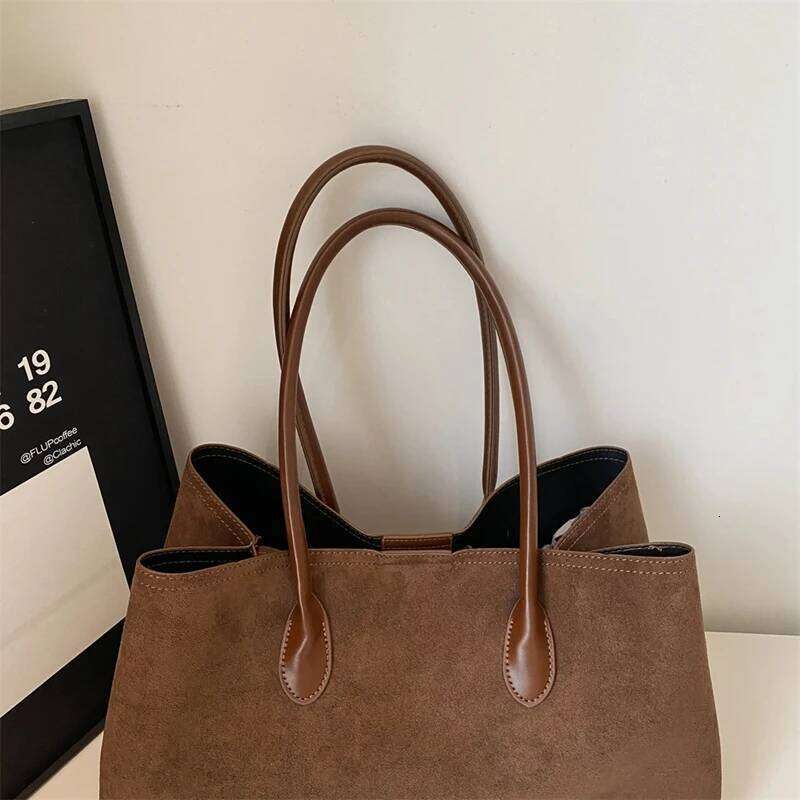 Elegant Faux Suede Handbags Women England Style Solid Casual Totes Large Capacity Designer Shoulder Lady Retro Female Bags