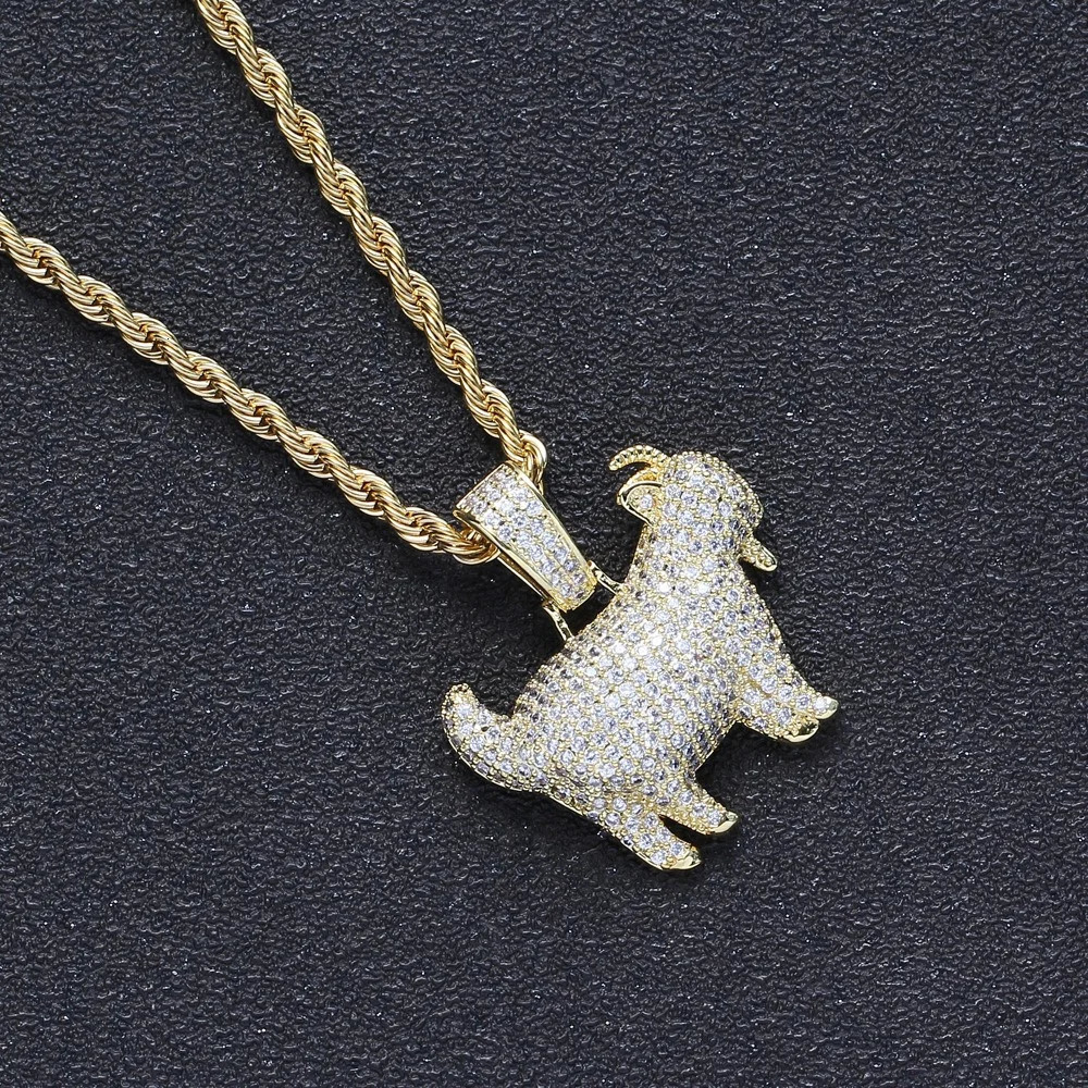 Fashion HipHop Animal Goat Pendant Necklace For Men Cuban Chain Iced Out Bling Micro Paved CZ Necklaces Punk Rock Biker Jewelry 251024