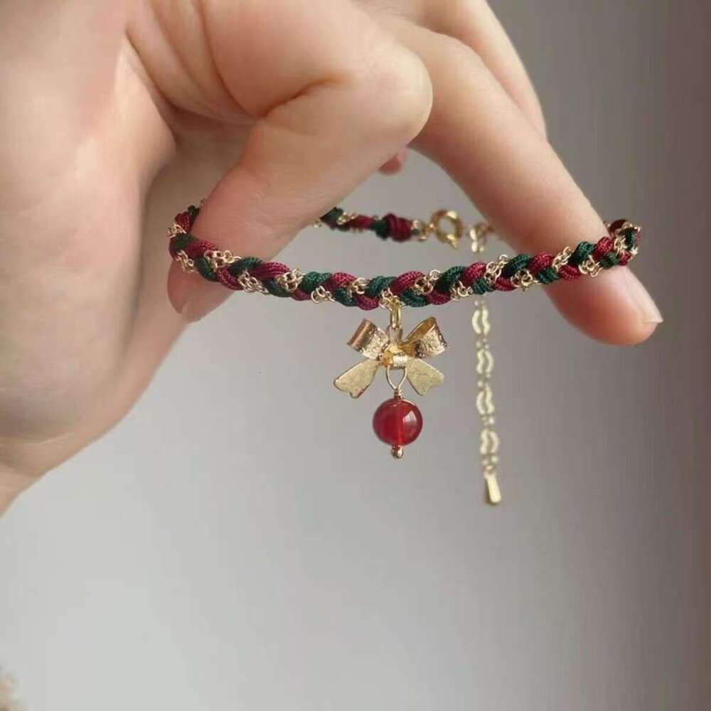 New Chinese Style Christmas Atmosphere Bowknot Woven Bracelet Ethnic Tibetan Necklace Set Trendy Hand Accessories