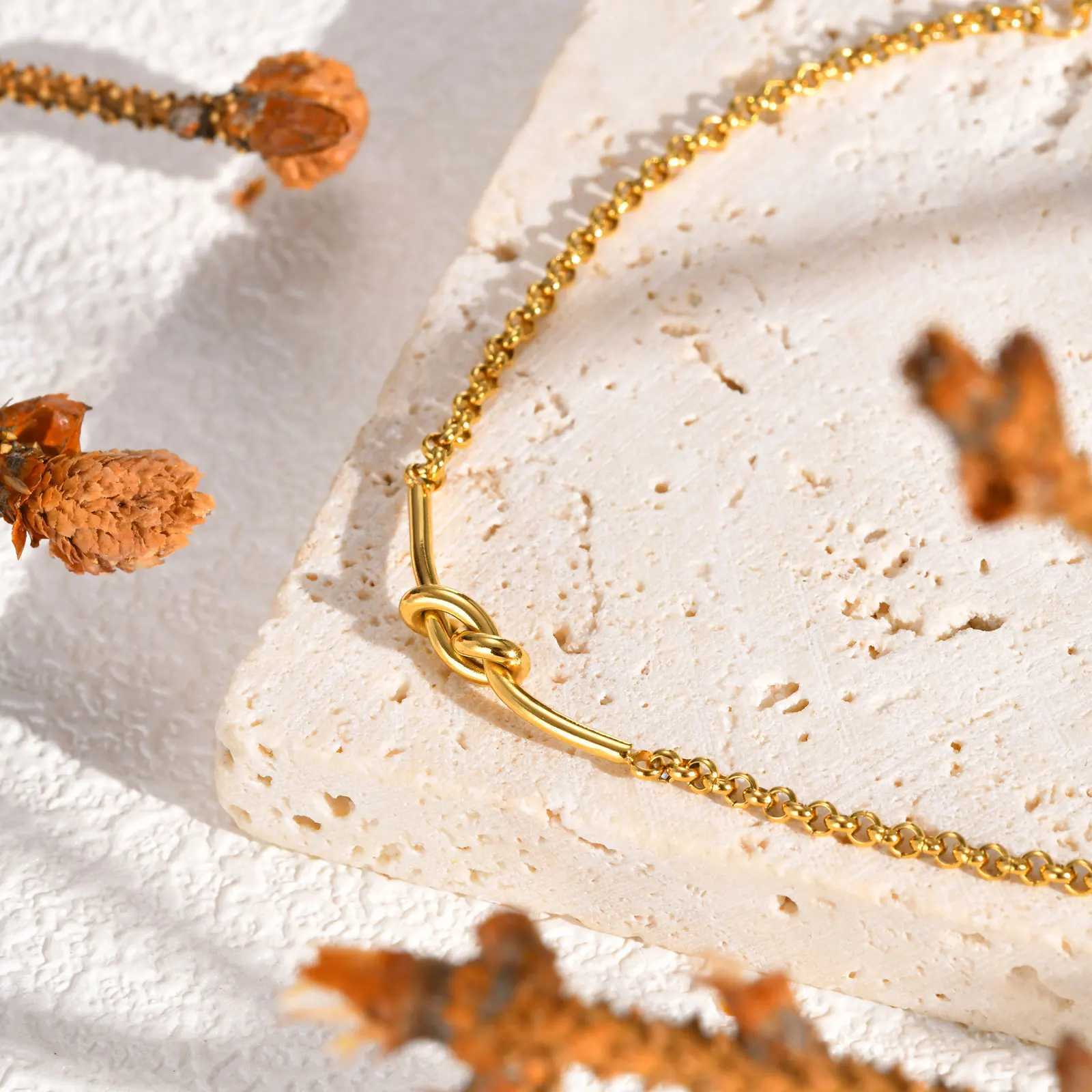 Minimalist Knot Link Chain Bracet for WenGold Color Stainss Steel BracetsNew Trendy Waterproof Jewelry GiftW251027