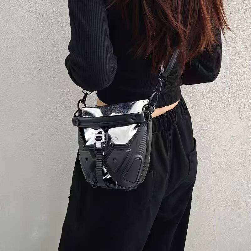 2025 Spring New Unique Personalized Crossbody Sling Sier/Black Purse Bucket Handbag Y2k Style Cool Girl Bag