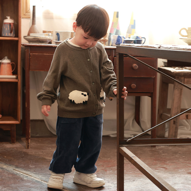New autumn and winter children's cardigan wool sweater with animal embroidery top for boys and girls