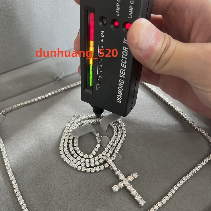 Iced Out 3mm Moissanite Diamond VVS Sterling Silver Tennis Chain Necklace