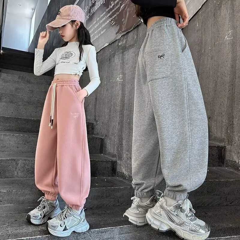 Causal Pants Girls Kids Loose Cotton Sports Pants 110170 Black Pink Trousers for Children Spring Kids Clothing 2025T251027