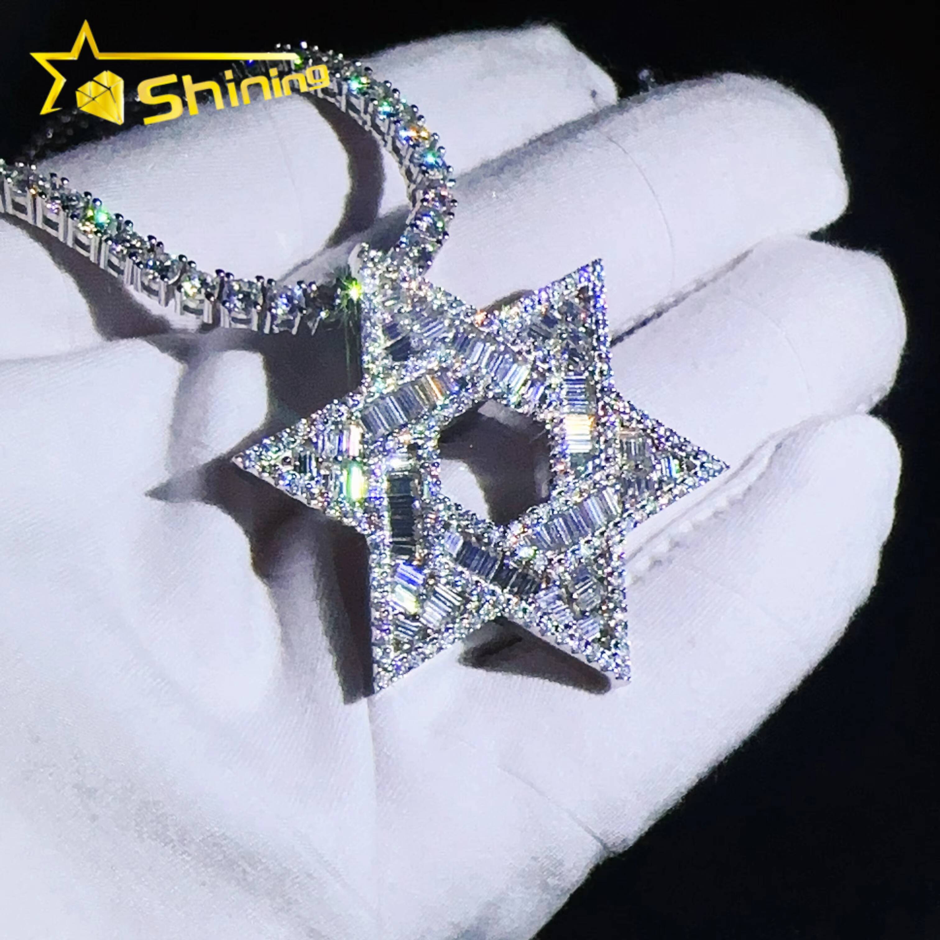 Unique Design Iced Out Moissanite Jewelry Hip Hop Hexagon GRA Certified Vvs d Moissanite Out Tennis Necklace Star Pendant