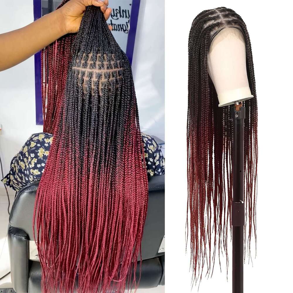 QUEENTAS 360° HD Front Braided - Knotless Box Braid Wig With Light Brown & Blonde Highlights, 28 Inch Full Lace Front, Density, Natural Look For Women