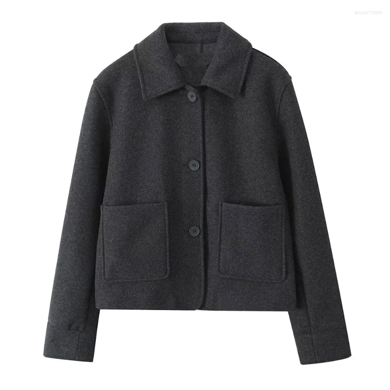 Women's Jackets Loose Single Breasted Lapel Long Sleeved Short Pocket Decoration Soft Coat Autumn And Winter Item