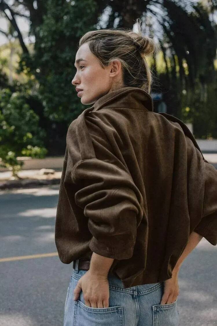 winter jacket women 2026 Autumn Suede Jacket Coat Women Shoulder Straps Casual Loose Crop Coats Female Vintage Brown Windbreaker Outwears Clothes