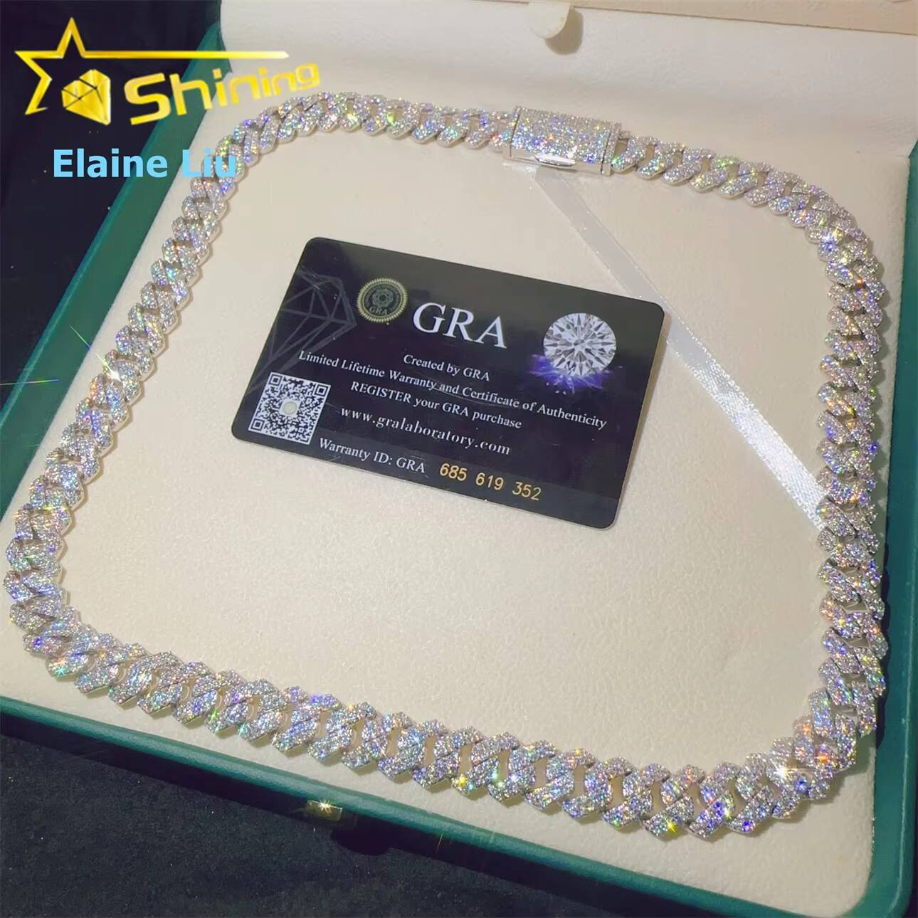 12MM Hip Hop Fine Jewelry Sterling Silver 925 Iced Out Custom VVS Moissanite Diamond Necklace Miami Cuban Link Chain
