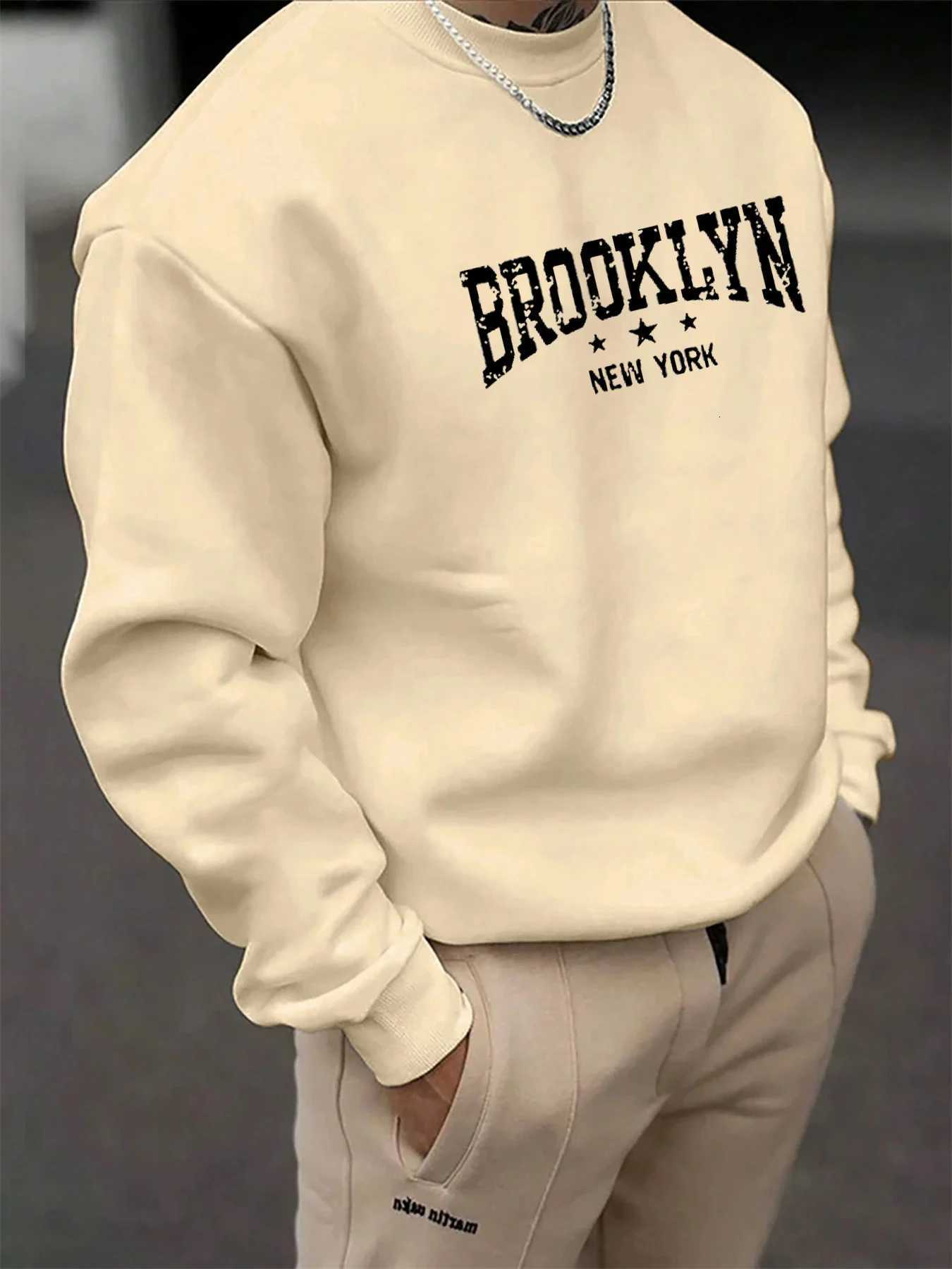 Mens autumn and winter fashionable casual loose Brooklyn letter graphic printed long sleeved round neck sweatshirt W251027