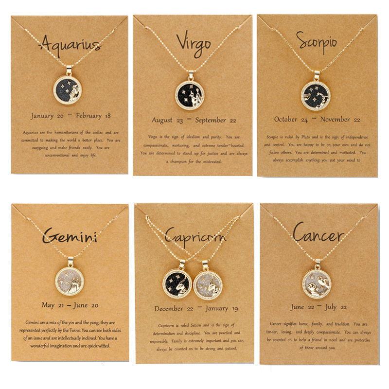 Gold necklace Coin Alloy Clavicle Chain gold Day and Night Necklace Twelve Constellations Couple Necklace designer necklace free shipping birthday gif