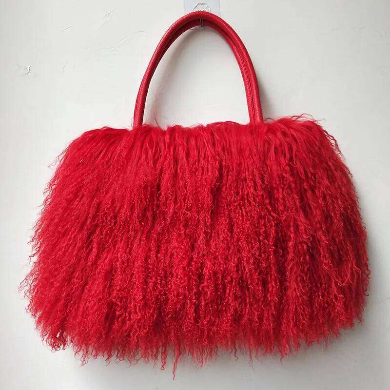 2024 Winter Women Real Mongolia Lamb Handbag Fashion Female Genuine Fur Bag
