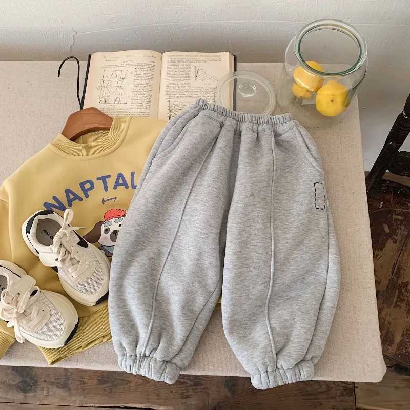 Children Pants 2025 Winter Embroidered Fleece Thickened Sweatpants for Kids Fleeve Boys Girls Sweatpants Toddler Sport PantsT251027