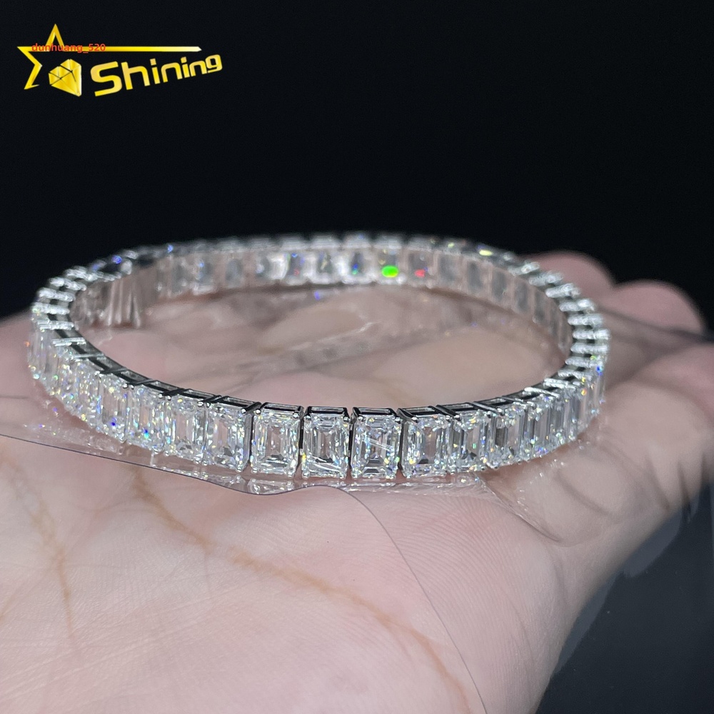 Custom Made 14K Solid White Gold VVS1 Emerald Cut Lab Grown Diamond Tennis Bracelet for Unisex