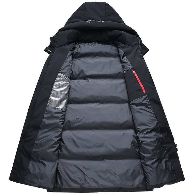 Simple European Style Winter Detachable Hood For Men, Thickened Over-The-Knee Long Youth Extreme Cold Jacket Outdoor Down Coat