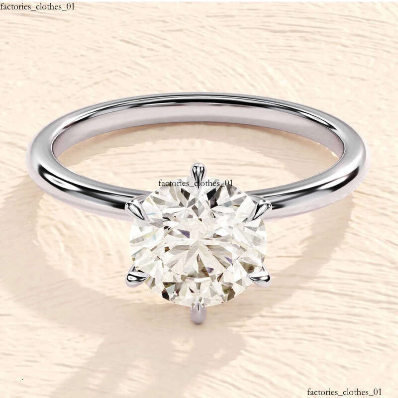 6 Prong Round Engagement Sier Ring/14k Solid Gold 3 Carats Solitaire Moissanite Ring For Wedding
