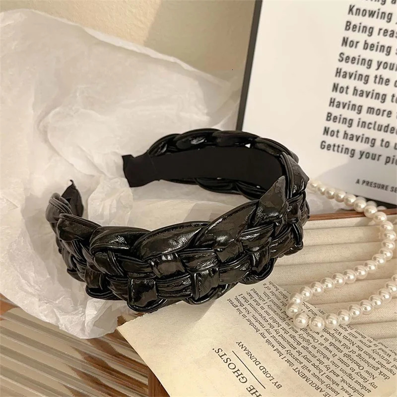45CM Women Headband Top Quality PU Leather Plaited Hairband Fashion Female Party Holiday Head Hoop Accessories 251023