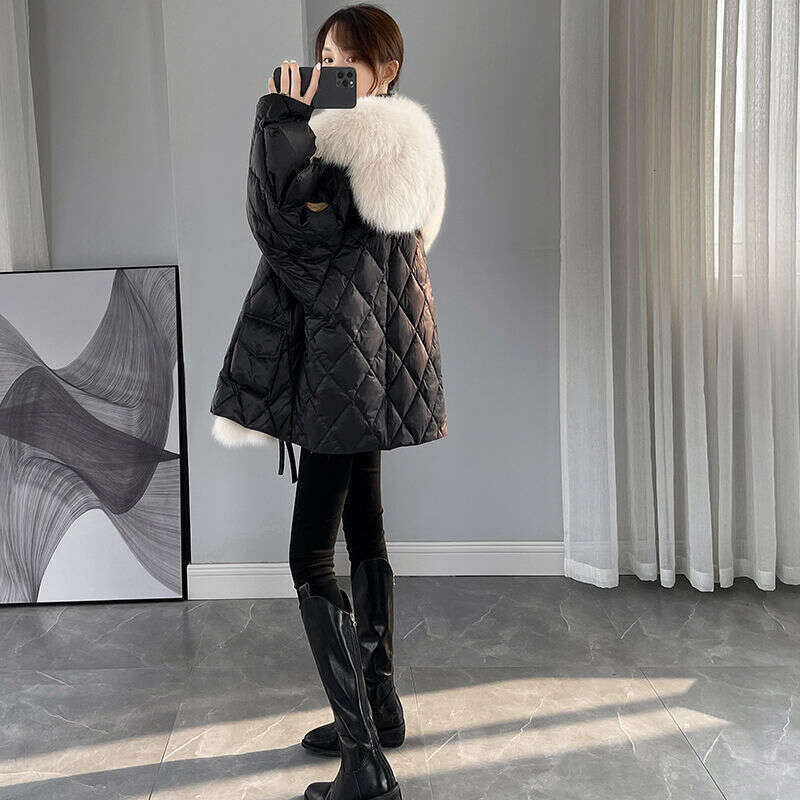 Winter New Down Cotton Women Coat Detachable Navy Collar Thick Plush Mid Length Windproof Warm Lace Up Coat Women Parkas
