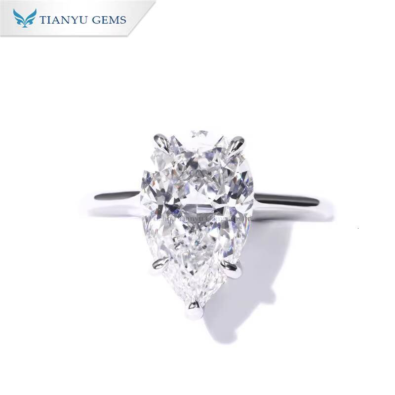 Tianyu Gems 4ct Pear Cut E VS1 Lab Diamond Ring 18k 14k 10k White Gold Solitaire Rings Wedding Engagement Customized for Women