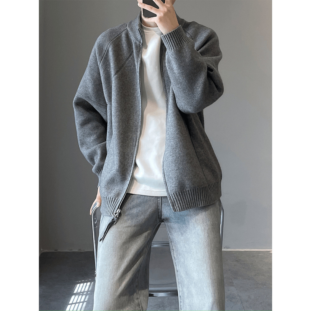 Solid Color Knitted Sweater Jacket For Designer Sweater Men Spring And Autumn Lazy And High-end Feel Cardigan Stylish Stand Collar Sweater