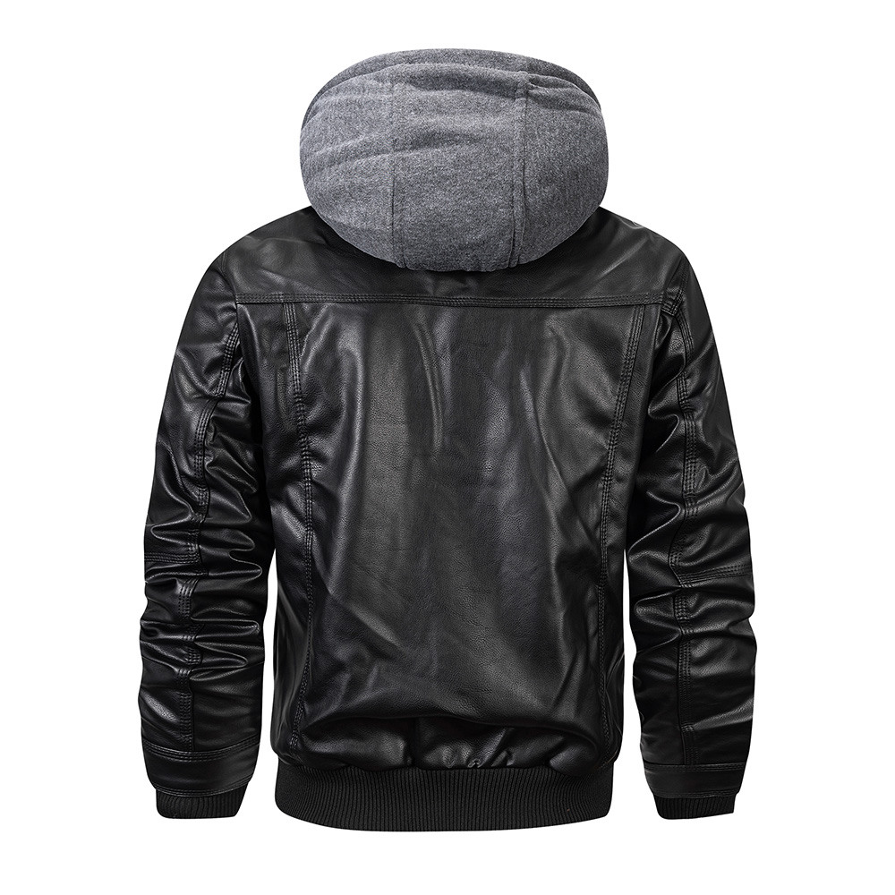 Men's Hooded Leather Jacket Autumn and Winter Motorcycle Jackets Windproof Coldproof and Warm Men Coat Jackets