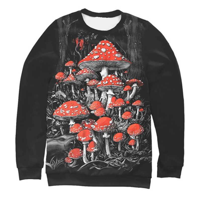 Retro Red Mushroom Sweatshirt For Men Clothing Crewneck Sweatshirts Streetwear Harajuku Trend 2025 New Male Oversized Hoodie W251027