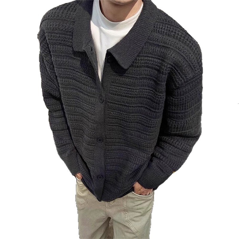 Dark Gray Knitted Cardigan Jacket For Men Autumn And Winter Lazy Style Designer Sweater High-end Feel Cleanfit Turn-down Collar Sweater