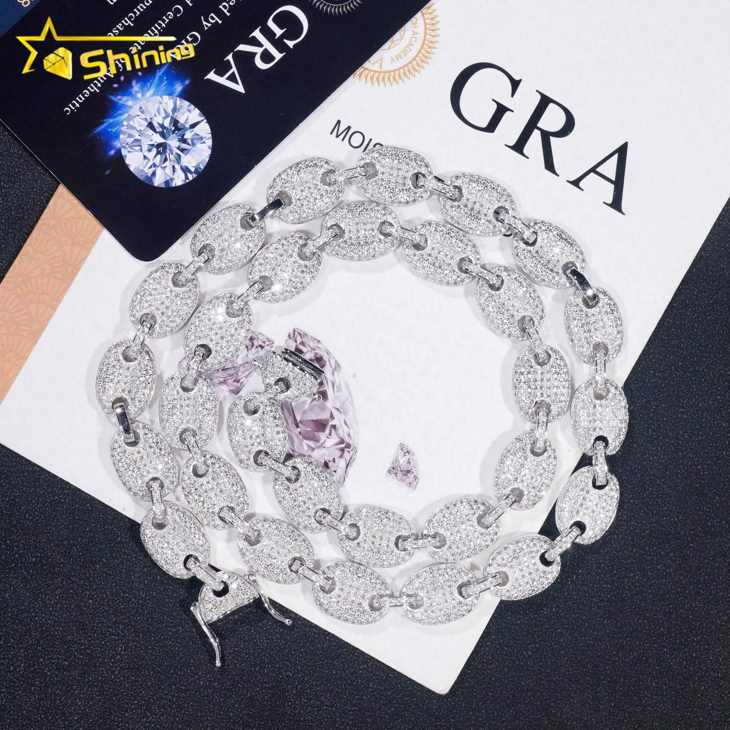 Hip Hop Jewelry 8MM 18K Gold Plated 925 Sterling Silver Necklace VVS Moissanite Cuban Link Chain Bracelet