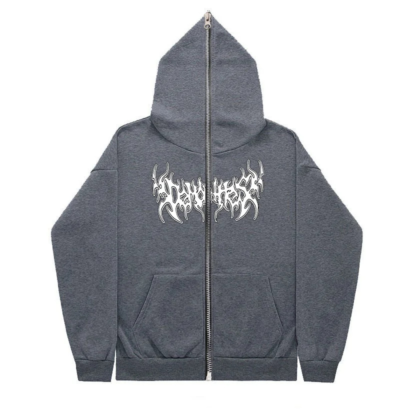 Grunge Zip Up Hoodie Streetwear Letter Printed Long Sleeved Sweatshirt Gothic Punk Y2k AutumnWinter Mens Hoodie Mens Top 251020