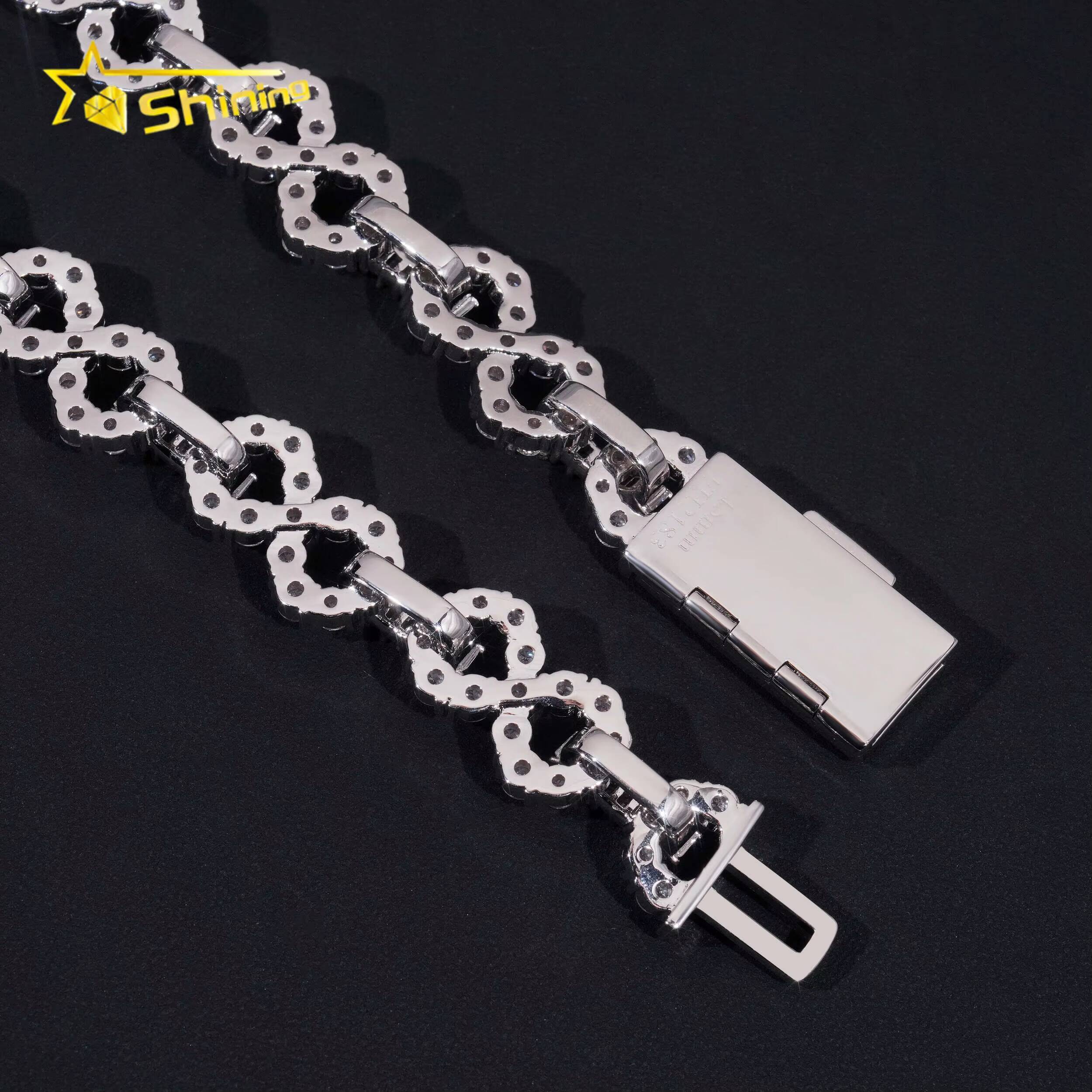 15mm 925 Silver Gold Plated Hip Hop Jewelry Iced Out Moissanite Diamond Baguette Infinity Link Cuban Chain Necklace