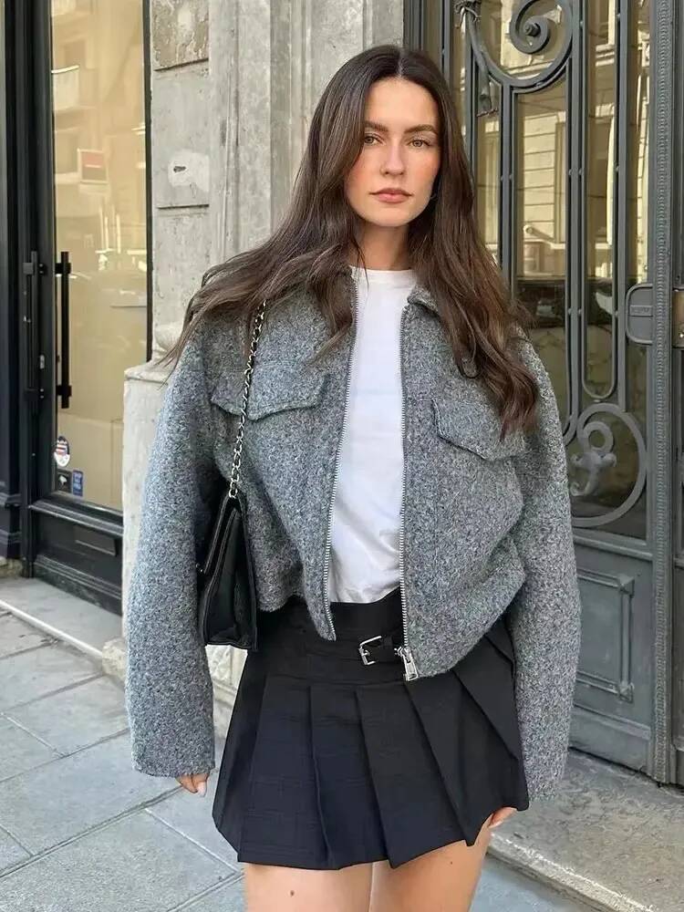 winter jacket women HH Women Elegant Solid Jacket Front Pocket Long Sleeve Zipper Jackets Coat For Woman Fashion Autumn Casual Outerwear