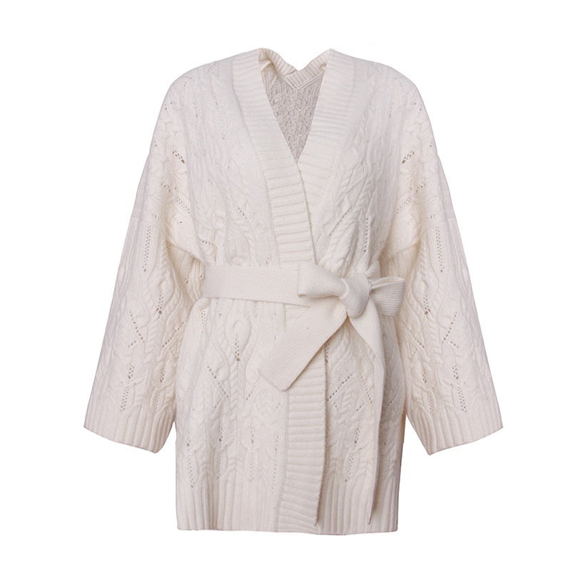 New fashion designer cashmere knitted cardigan oversized sweater elegant lazy style elastic waist knitted top