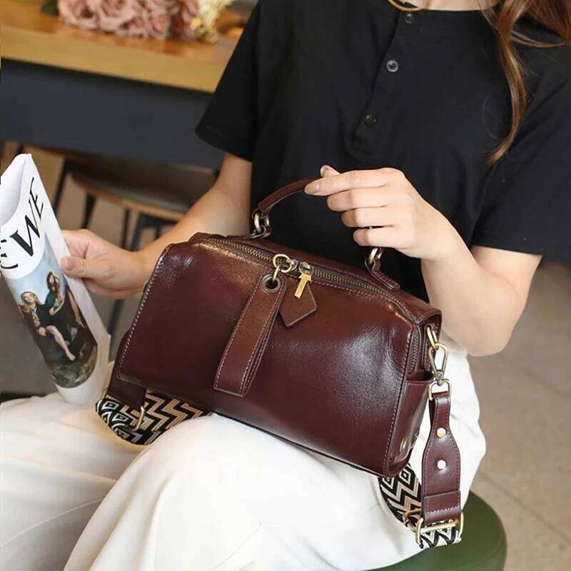 Burminsa Cowhide Genuine Leather Pillow Small Shoulder Crossbody Bags For Women 2025 Designer Wide Strap Ladies Handbags